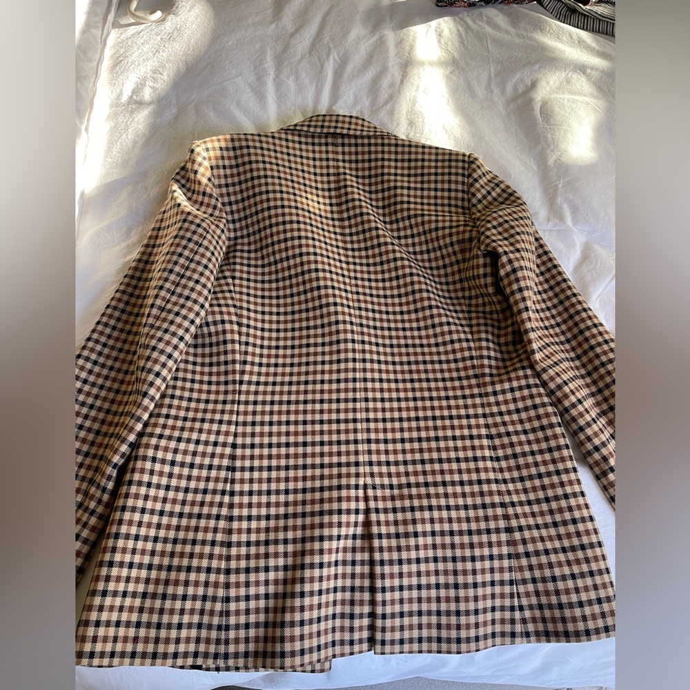 Checked Double-Breasted Blazer Jacket - Brown/Bla… - image 7